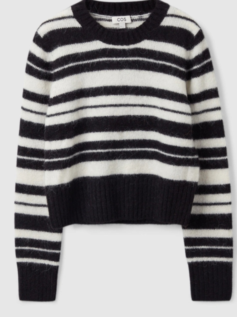 COS Women’s Sz Small Black White Striped Alpaca Wool Blend crewneck Sweater